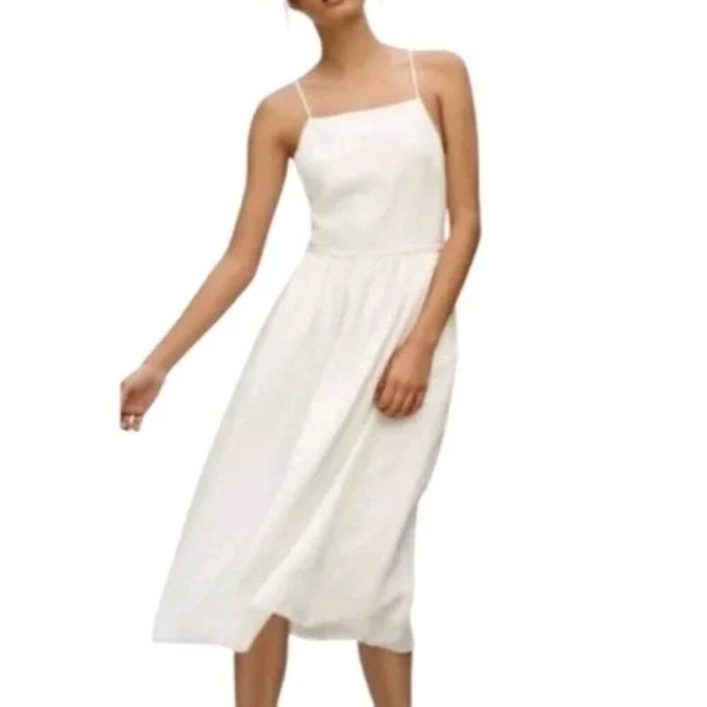 Aritzia Wilfred Hymne Linen Lyocell Criss Cross Back Midi Dress Womens Sz 10